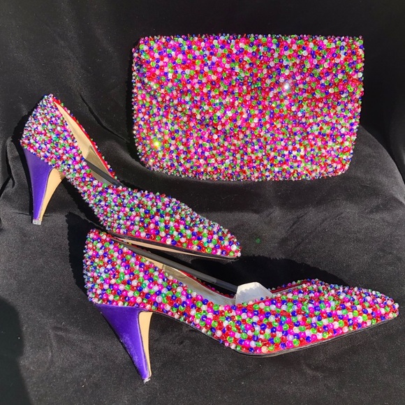 J.Renee Shoes - Vintage J. Renée hand-beaded pumps sz 8.5M w/matching bag 1988 NIB